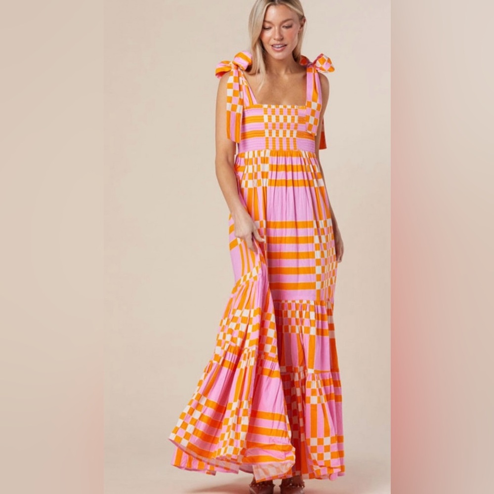 Pink & Orange Patterned Maxi Dress